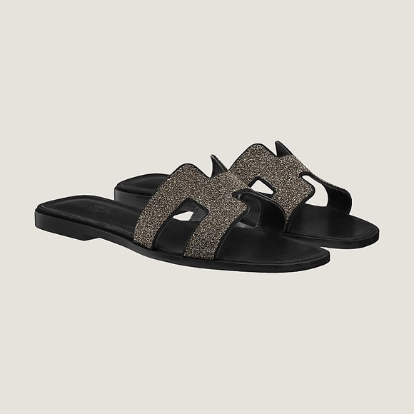 Hermes Noir Oran Goatskin Crystal Detail Sandal - Picture 11 of 13